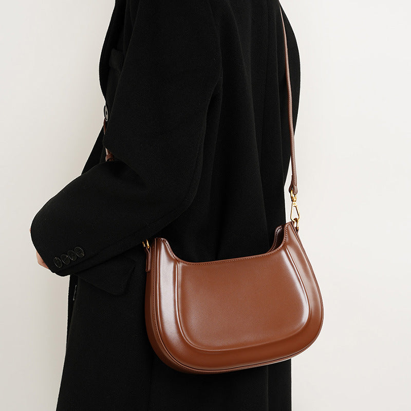 Genuine Leather Top-Handle Crossbody Saddle Bag