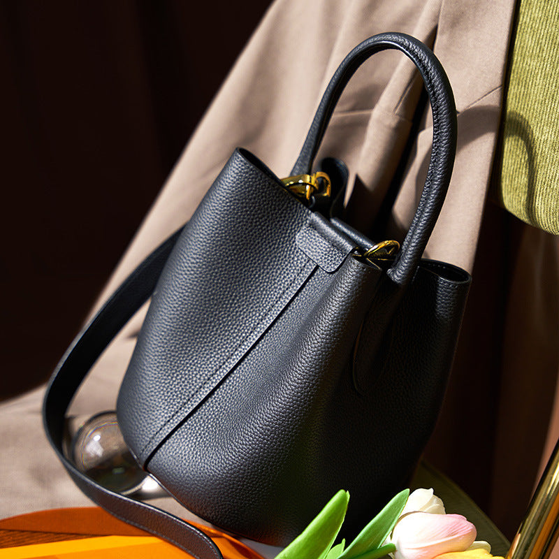 Genuine Leather Shoulder Crossbody Handbag Bucket Bag