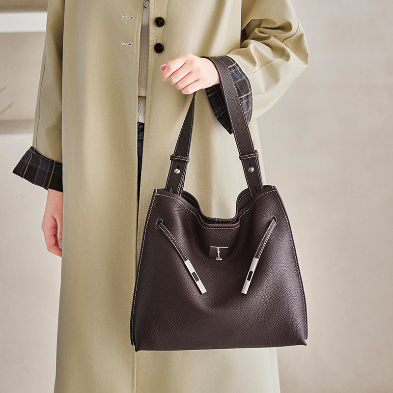Large Capacity Genuine Leather Shoulder Crossbody Tote Bag