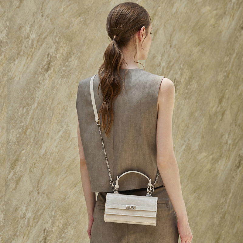 Genuine Leather Top-Handle Crossbody Small Square Bag