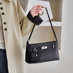 Genuine Leather Turnlock Crossbody Mini Square Bag