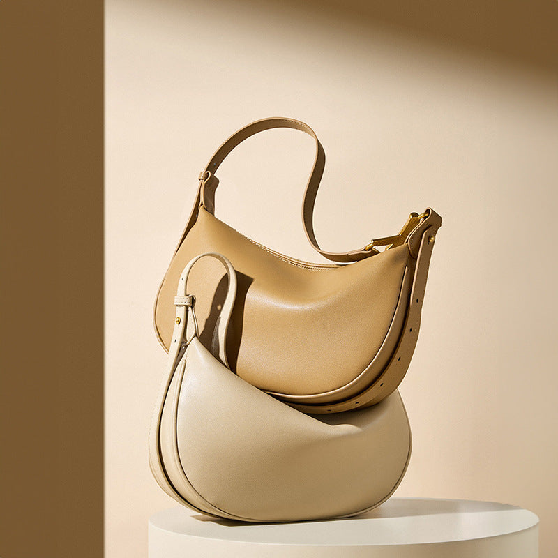 Genuine Leather Underarm Crossbody Dumpling Bag