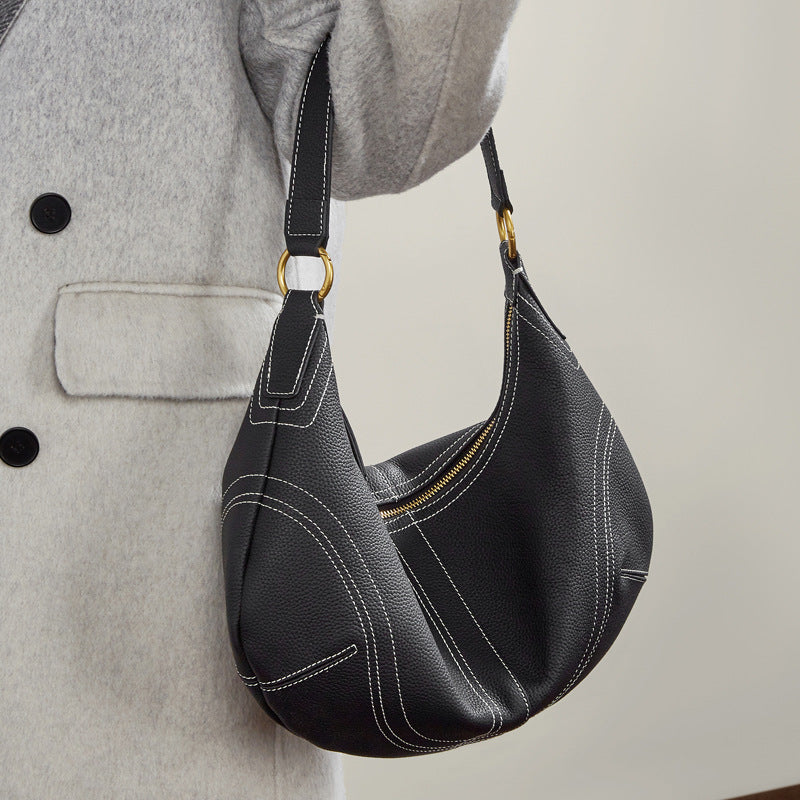 Vintage Genuine Leather Shoulder Dumpling Bag With Top Handles