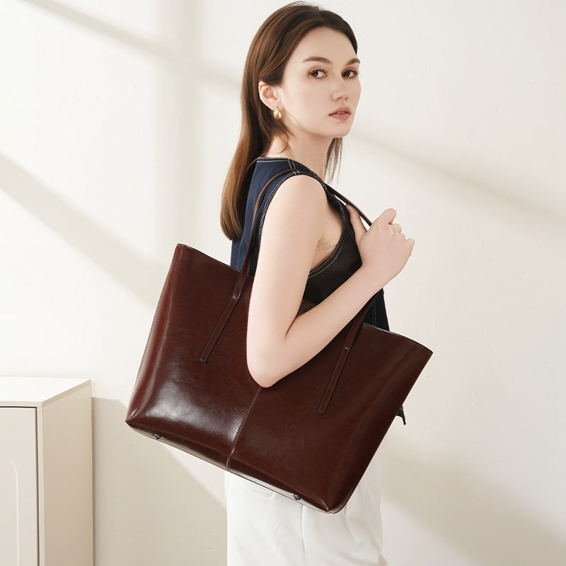 Large Capacity Genuine Leather Shoulder Handheld Tote Bag