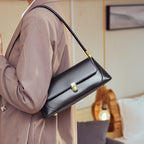 Genuine Leather Top-Handle Crossbody Baguette Bag