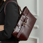 Genuine Leather Buckle Top-Handle Tote Bag