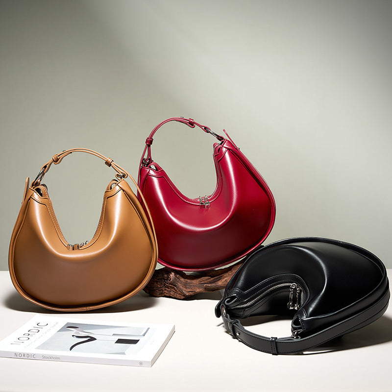 Vintage Single-Shoulder Crossbody Top-Handle Crescent Bag