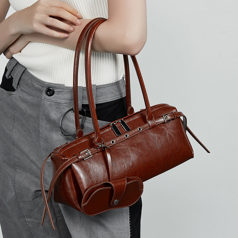 Vintage Shoulder Baguette Bag With Top Handle