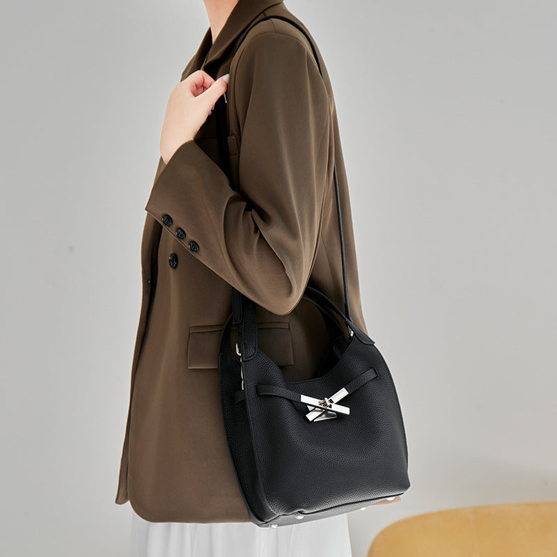 Genuine Leather Shoulder Crossbody Handbag Bucket Bag
