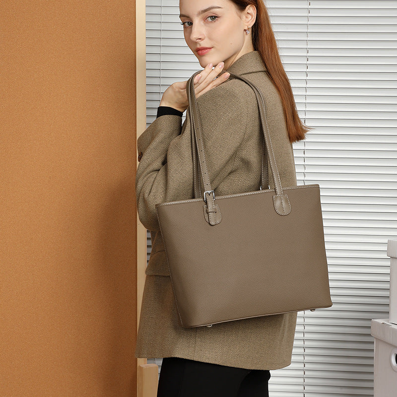 Large Capacity Genuine Leather Top-Handle Tote Bag