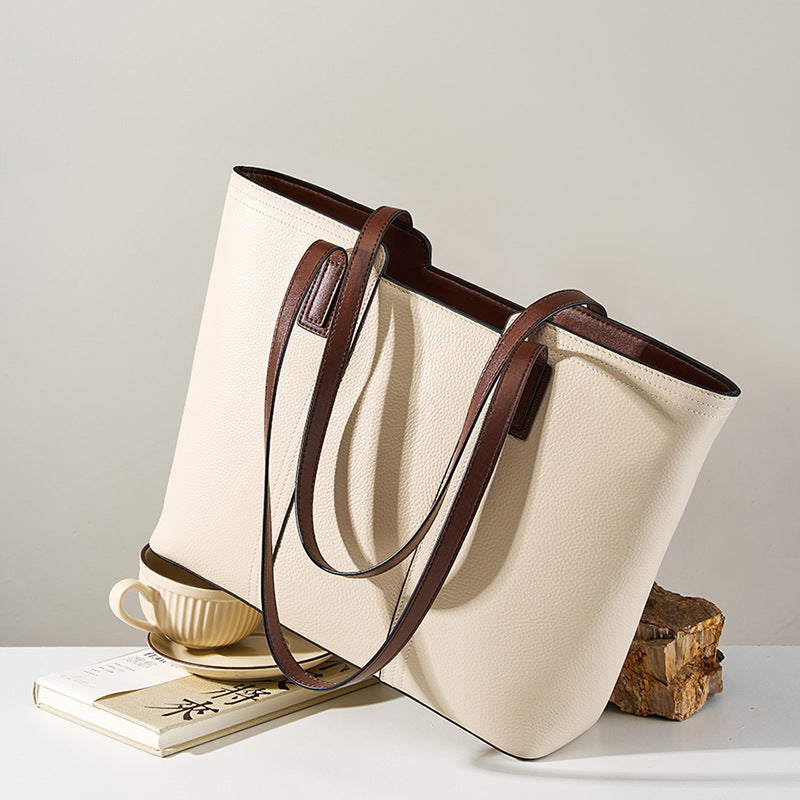 Large Capacity Genuine Leather Shoulder Tote Bag For Work