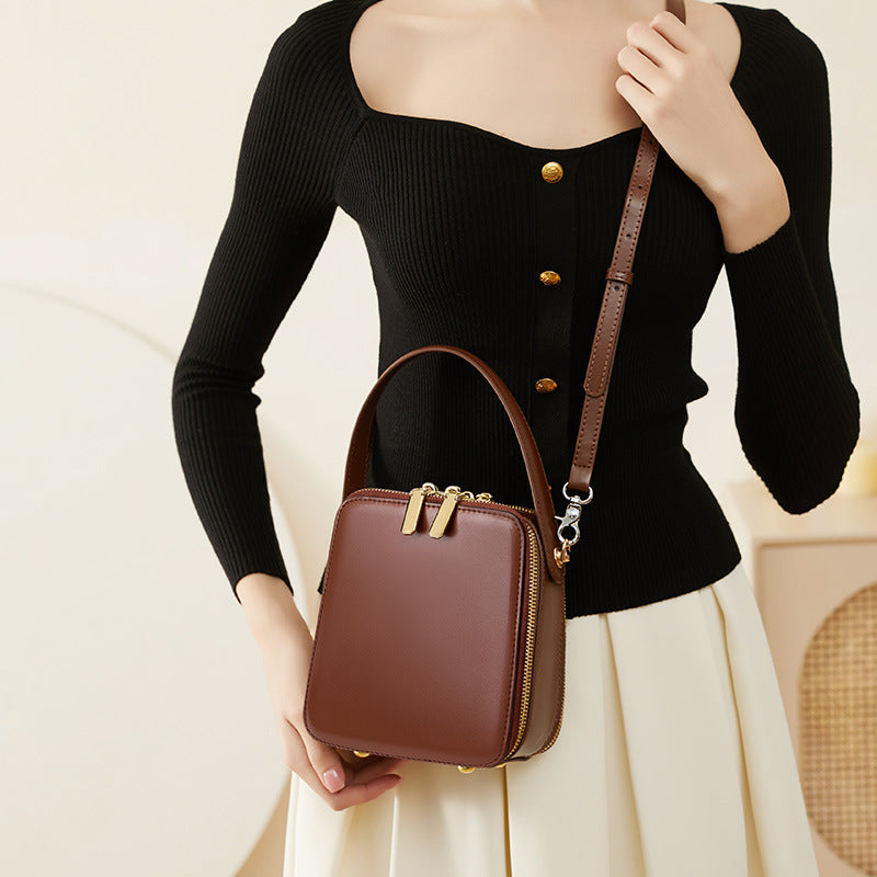 Genuine Leather Top-Handle Crossbody Small Square Bag