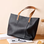 Vintage Genuine Leather Shoulder Tote Bag With Top Handles