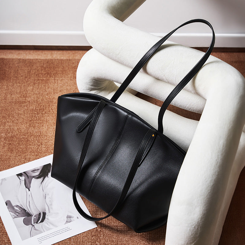 Genuine Leather Large Capacity Top-Handle Tote Bag
