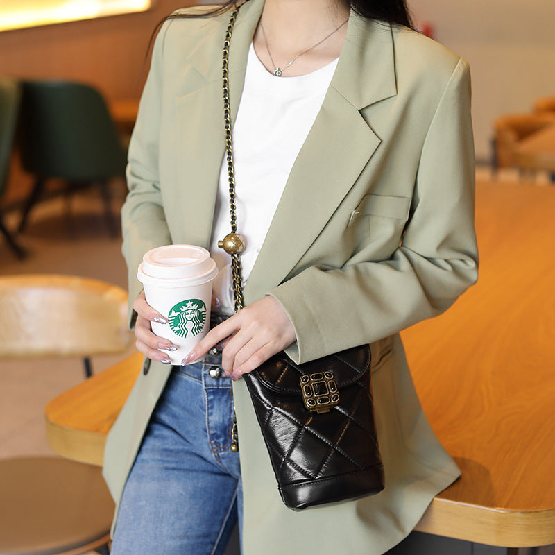 Fashionable Genuine Leather Shoulder Quilted Chain Bag