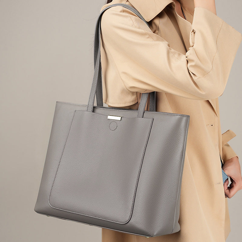 Vintage Genuine Leather Shoulder Tote Bag With Top Handles