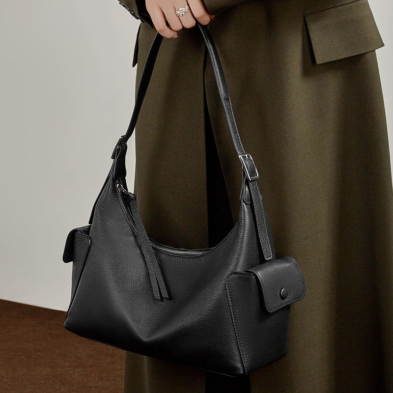 Genuine Leather Top-Handle Crossbody Tote Bag