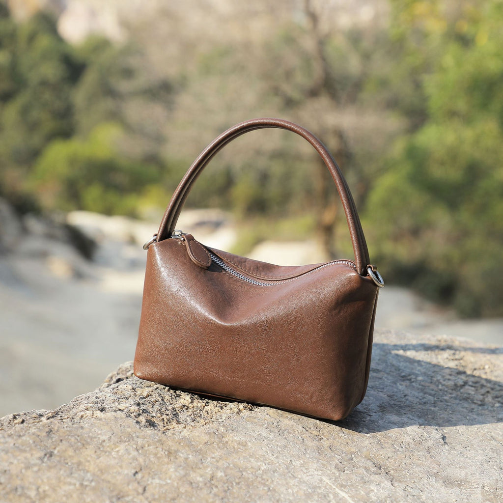 Genuine Leather Top-Handle Pillow Crossbody Bag