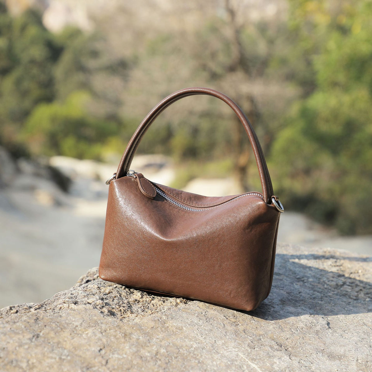 Genuine Leather Top-Handle Pillow Crossbody Bag