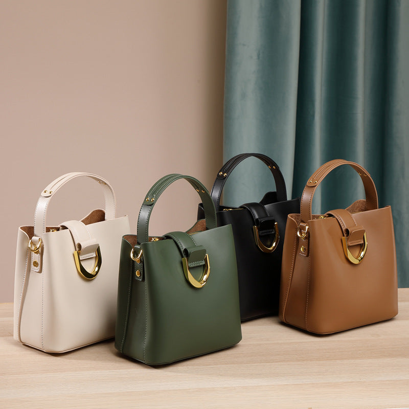 Genuine Leather Crossbody Handheld Bucket Bag