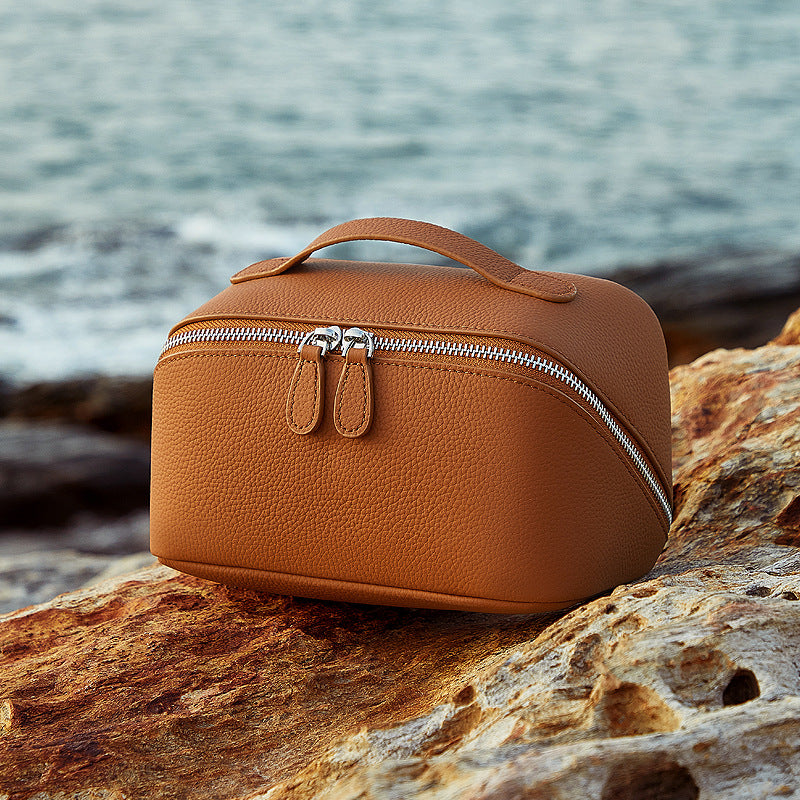Genuine Leather Travel Makeup Handbag