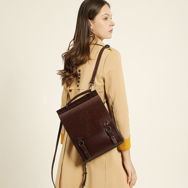 Vintage Preppy Genuine Leather Backpack