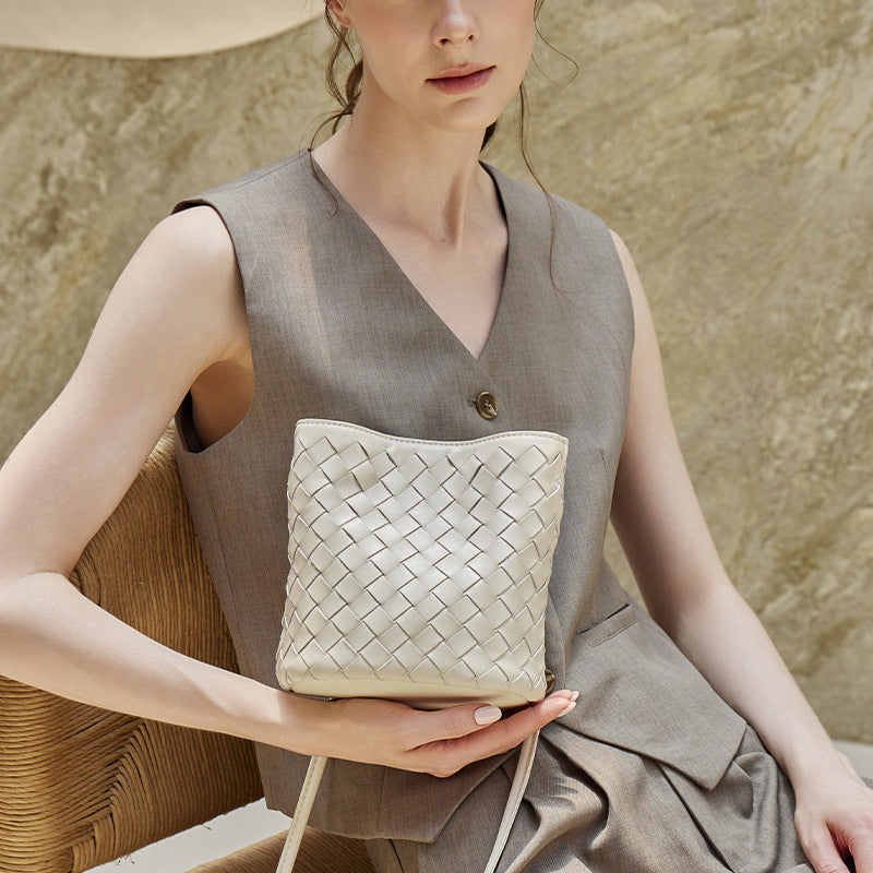 Genuine Leather Shoulder Crossbody Bucket Bag