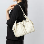 Quilted Genuine Leather Shoulder Bucket Bag