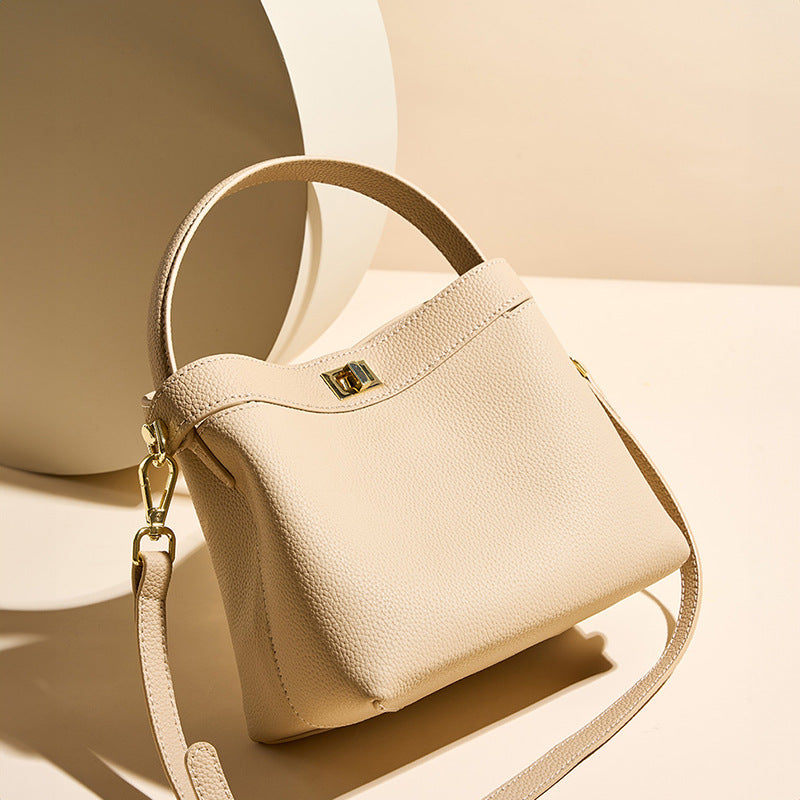 Genuine Leather Shoulder Crossbody Handbag Bucket Bag