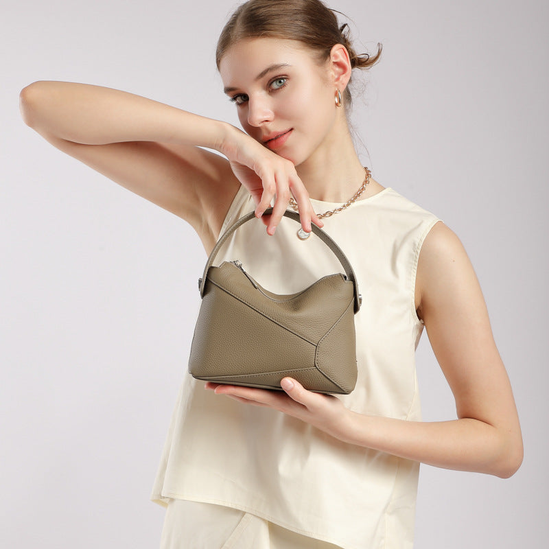 Genuine Leather Top-Handle Crossbody Bag