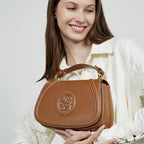 Genuine Leather Top-Handle Crossbody Saddle Bag
