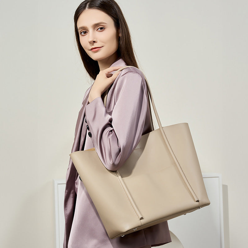 Genuine Leather Work Tote Bag With Top Handle and Shoulder Strap
