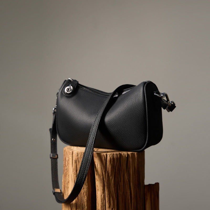 Genuine Leather Top-Handle Underarm Crossbody Bag
