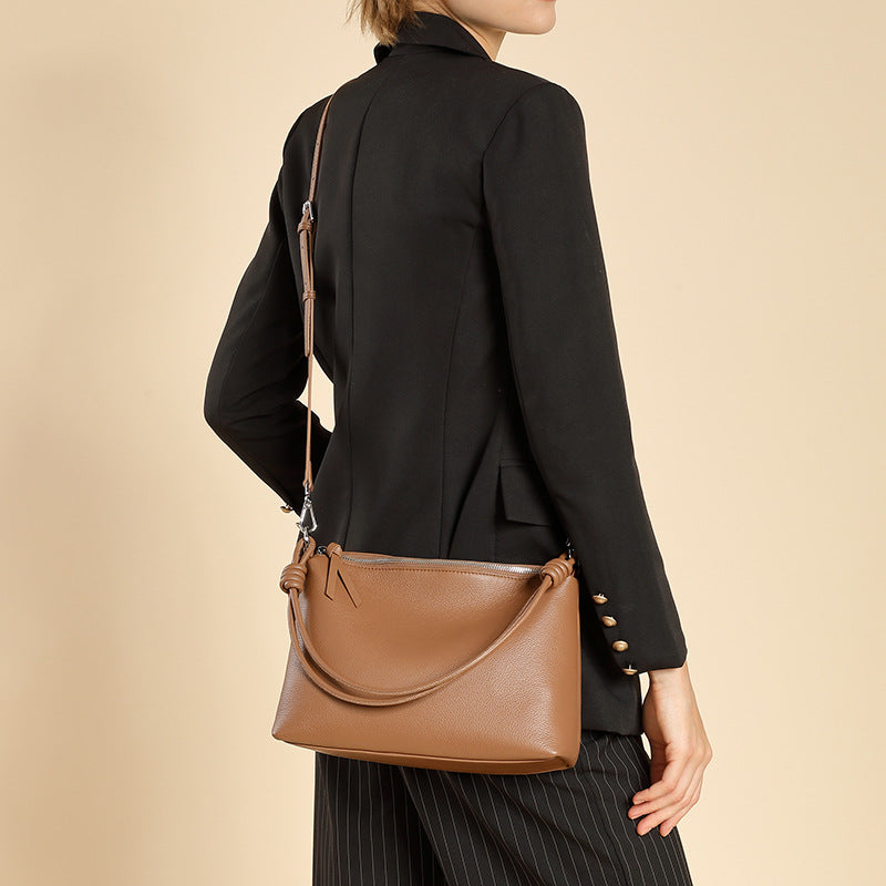 Genuine Leather Top-Handle Tote With Shoulder And Crossbody Strap
