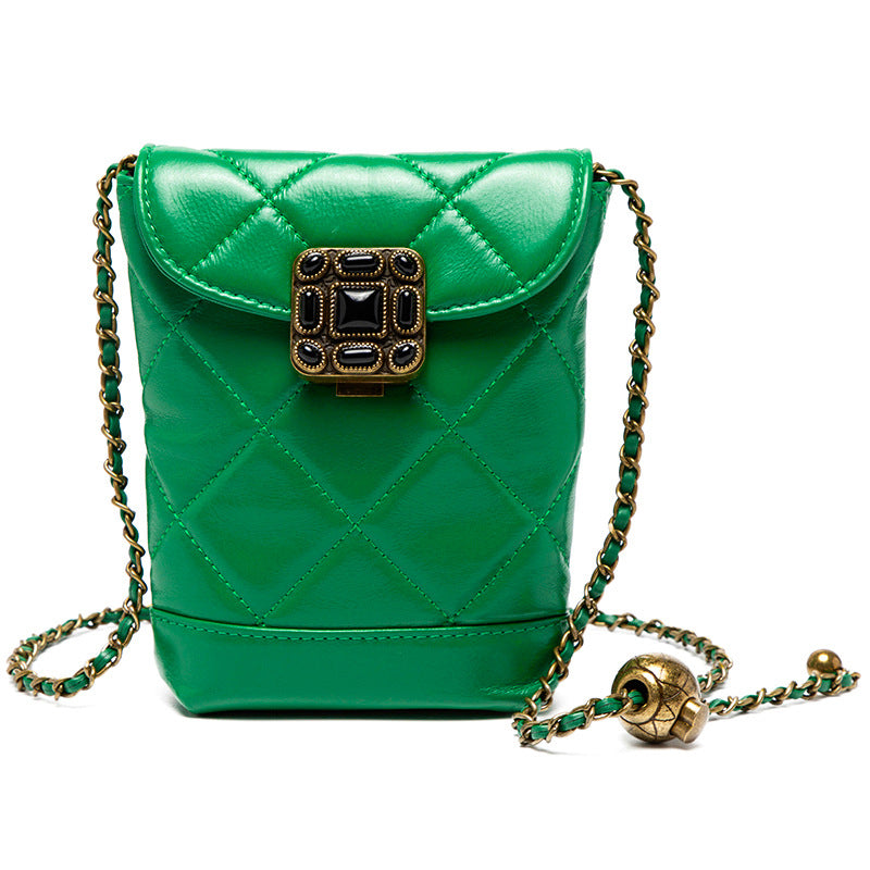 Fashionable Genuine Leather Shoulder Quilted Chain Bag