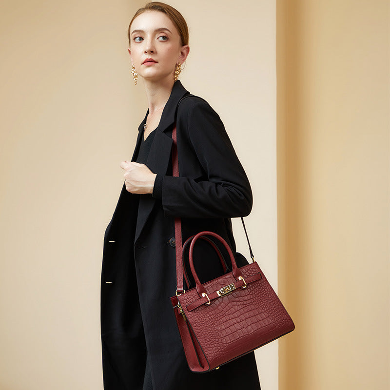 Fashionable Large Capacity Genuine Leather Top Handle Bag