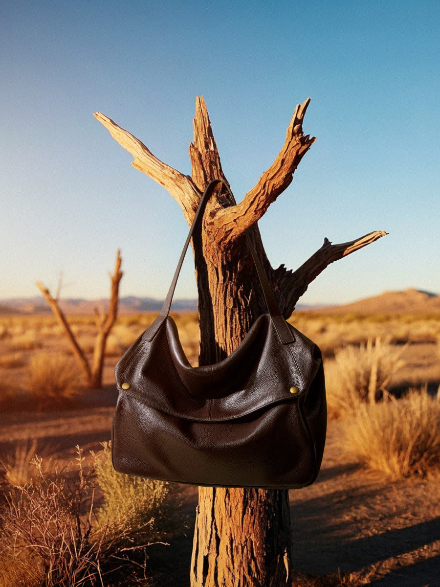 Western Style Genuine Leather Large Capacity Tote Bag