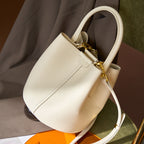 Vintage Genuine Leather Bucket Bag with Crossbody Strap