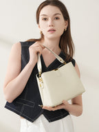 Minimalist Genuine Leather Top Handle Shoulder Crossbody Bucket Bag