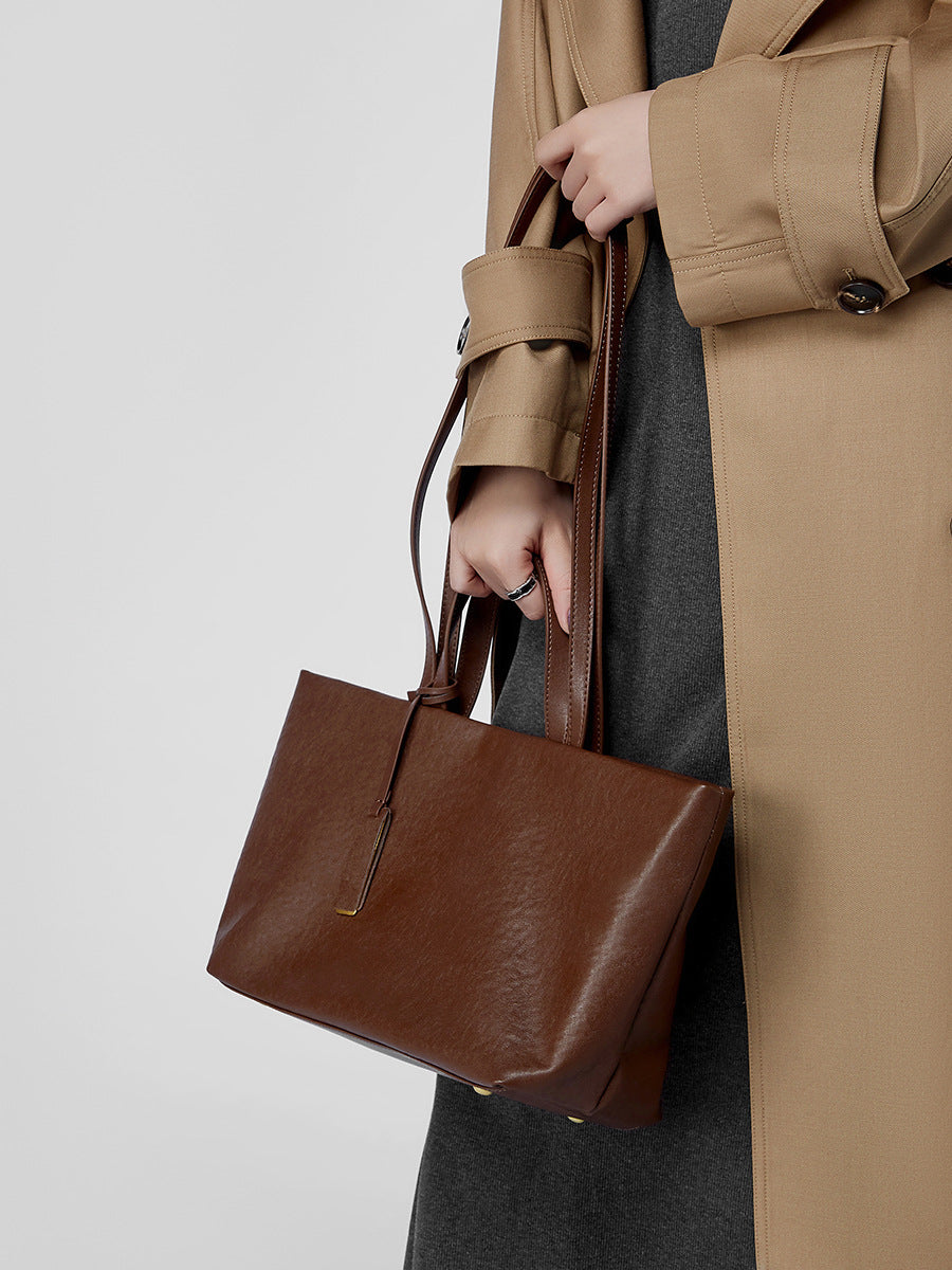 Vintage Genuine Leather Shoulder Tote Bag