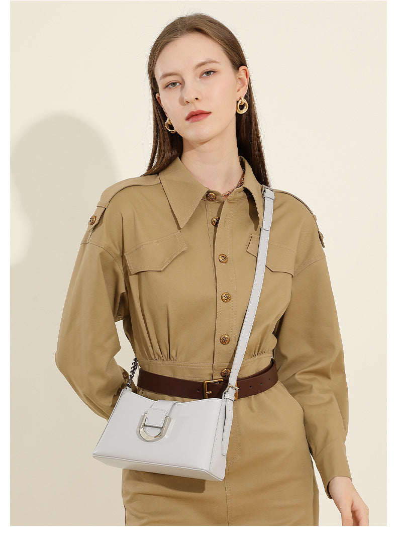 Genuine Leather Top-Handle Underarm Crossbody Bag