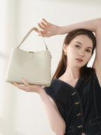 Minimalist Genuine Leather Top Handle Shoulder Crossbody Bucket Bag
