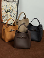 Vintage Leather Crossbody Bucket Bag