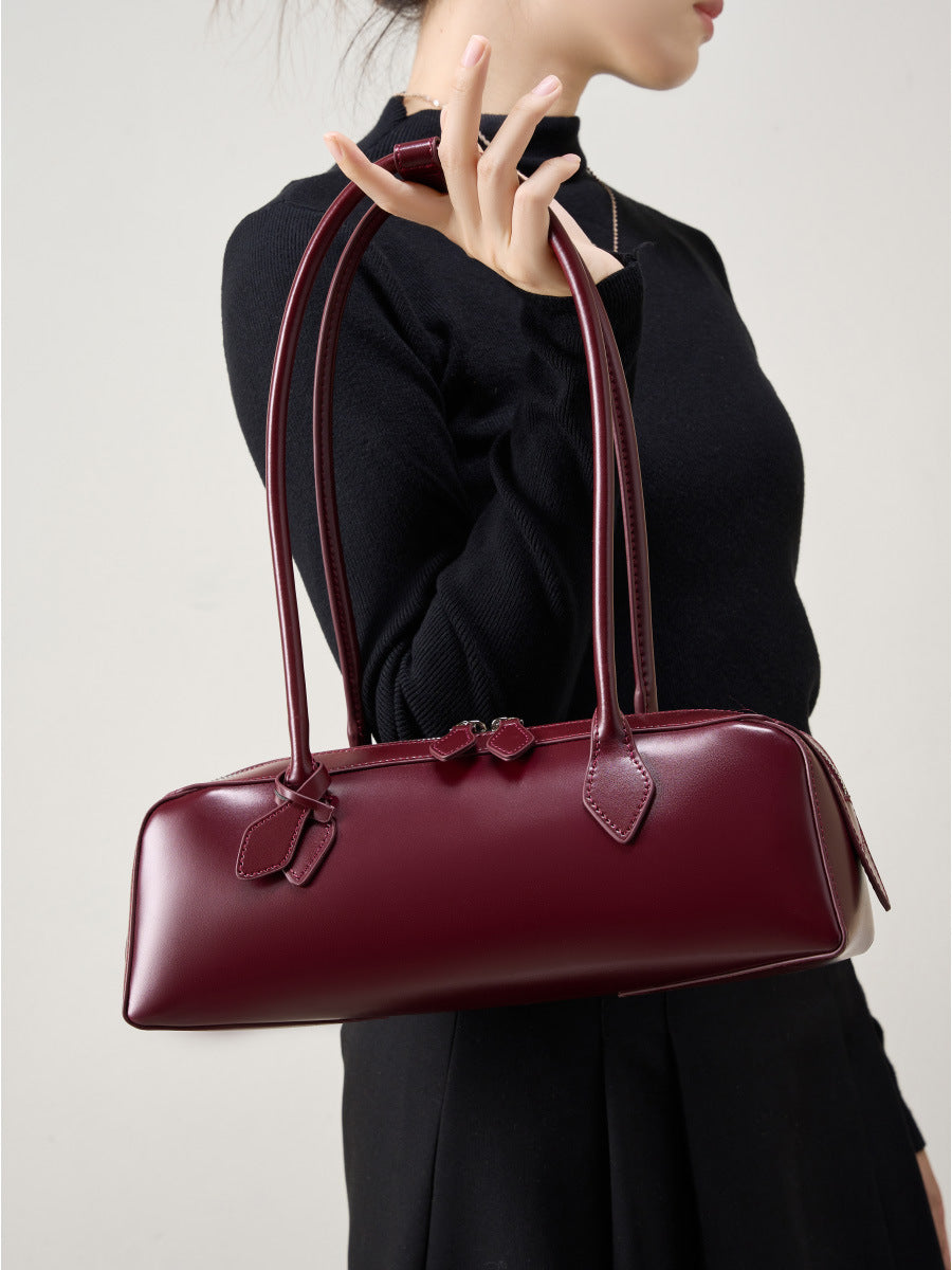 Korean Style Genuine Leather Shoulder Baguette Bag