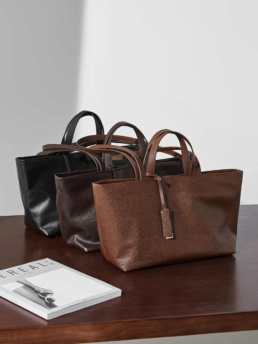 Vintage Genuine Leather Shoulder Tote Bag