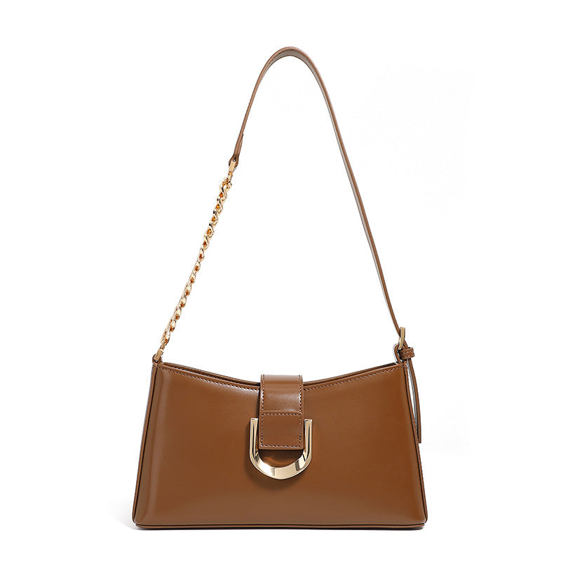 Genuine Leather Top-Handle Underarm Crossbody Bag