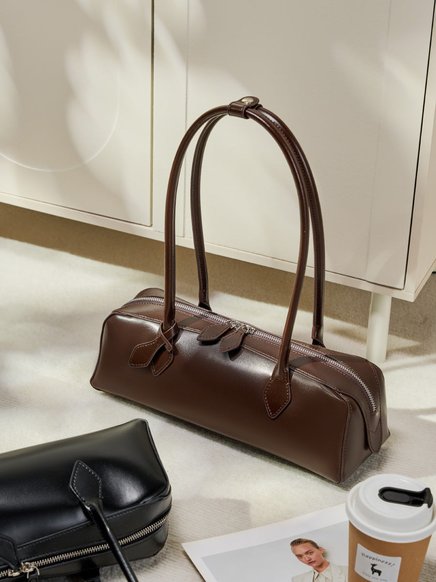 Korean Style Genuine Leather Shoulder Baguette Bag