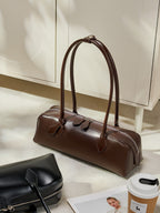Korean Style Genuine Leather Shoulder Baguette Bag
