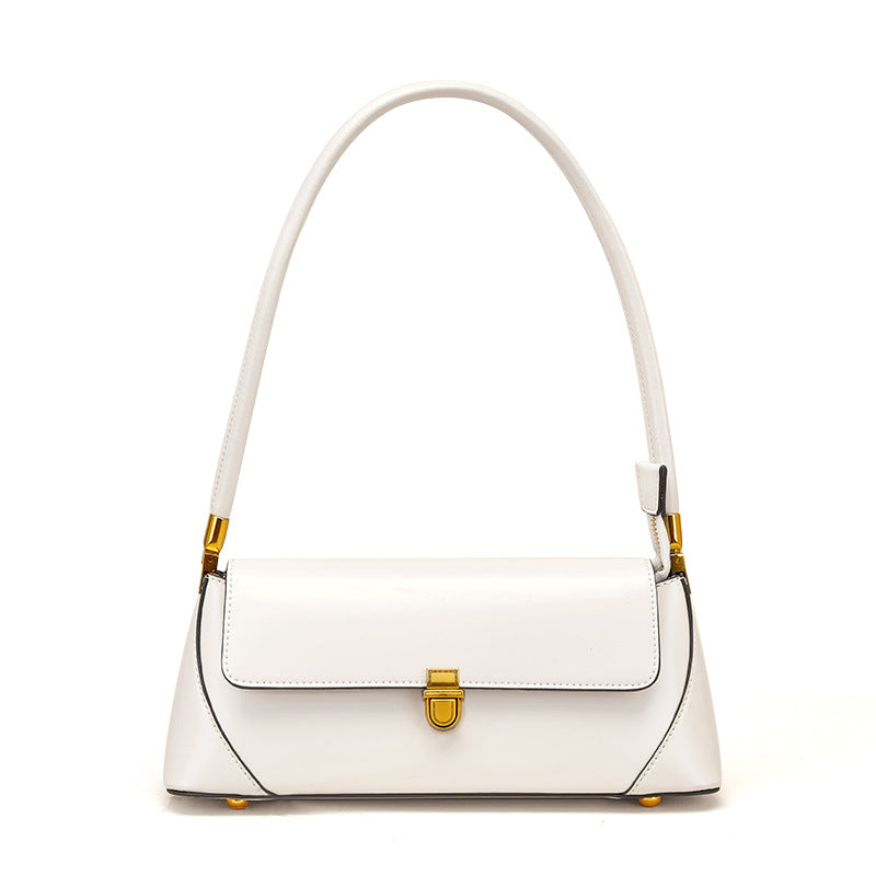 Genuine Leather Top-Handle Crossbody Baguette Bag