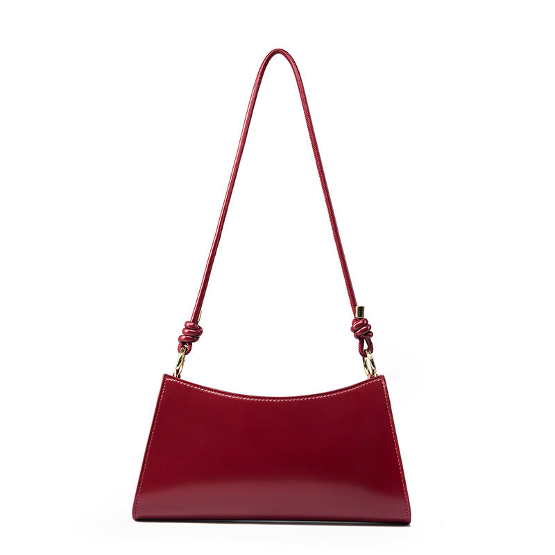 Genuine Leather Top-Handle Underarm Baguette Bag